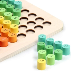 Joc educativ din lemn pentru invatarea tablei inmultirii, 22x22 cm, piese imprimate fata-verso, culori diferentiate, dezvoltare logica si memorie, +7 ani - Img 6