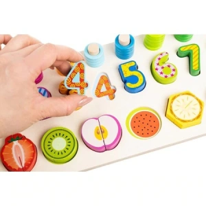 Joc educativ sortator din lemn cu numere si fructe de taiat magnetice pentru copii - Multicolor - Img 6