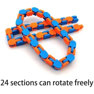 Jucarie senzoriala antistres tip sarpe cu 24 piese, fidget flexibil pentru copii si adulti, dezvoltare dexteritate si coordonare, 28 cm, albastru/portocaliu - Img 2