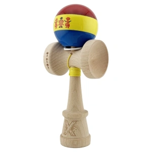 Kendama profesionala din lemn cu rulment metalic, editie Stil Romanesc tricolor, finisaj Super Sticky, cupe mari King Size V3, 18 cm, multicolor - Img 6