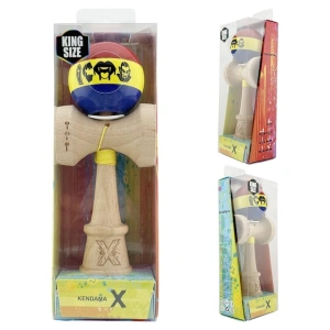 Kendama profesionala din lemn cu rulment metalic, model Dracula tricolor, finisaj Super Sticky, cupe mari King Size V3, 18 cm, multicolor - Img 2