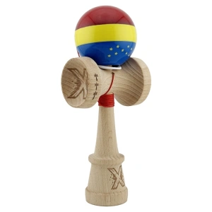 Kendama profesionala din lemn, editie Tricolor si UE, Super Sticky, cupe mari King Size V3, rulment metalic, gaura in baza, 18 cm, multicolor - Img 4
