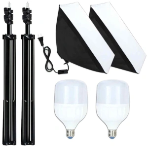 Kit iluminare foto-video cu 2 softbox-uri profesionale, lumina naturala 5500K, becuri 30W, stative 95-200 cm, negru - Img 11