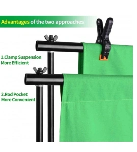 Kit studio foto, suport fundal reglabil 2x3m, clesti inclusi + 3 panze de fundal multicolore 2x3m - Img 2