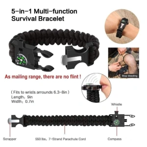 Kit supravietuire multifunctional 18 piese, camping si urgenta, busola, lanterna, cutit pliabil, paracord, patura termica, carcasa - Img 2