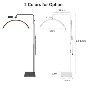 Lampa cosmetica profesionala Bi Color alb, rosu, Semiluna 238 LED, inaltime maxima 180 cm, suport telefon inclus - Negru - Img 2