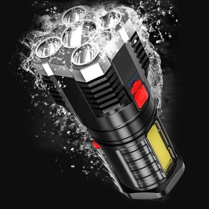 Lanterna portabila, 6 LED-uri, 4 moduri de iluminare, cablu Micro-USB inclus, ABS, baterie 1200 mAh, rezistenta la apa, negru - Img 4