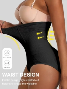 Lenjerie modelatoare talie inalta compresie abdomen si efect lifting posterior, fara cusaturi, negru, marime M - Img 7