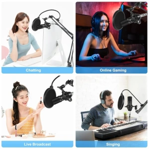 Microfon cu condensator, de studio, compatibil cu Android si iOS, otel/aliaj de zinc, negru - Img 7