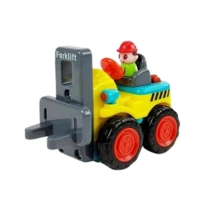 Mini stivuitor pentru copii, galben cu gri antracit, 7 x 5.4 x 4 cm, vehicul de constructie, jucarie cu furci mobile, roti functionale, ambalaj PVC - Img 4