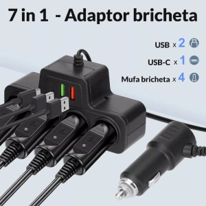 Multiplicator bricheta auto, 4 iesiri, 120 W, 2 x USB, 1 x tip C, 12V -24V, ABS, negru - Img 6