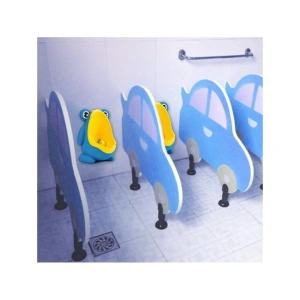 Olita tip pisoar, pentru copii, model broasca, montare pe perete prin ventuze, plastic PP, usor de curatat, 20.5 x 27.5 cm, albastru/galben - Img 6