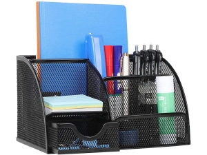 Organizator pentru birou, metalic, 7 compartimente, 22 x 14 x 12.7 cm, negru - Img 9
