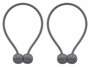 Pachet 2 accesorii magnetice pentru perdele, snur textil impletit, 44 cm, gri antracit