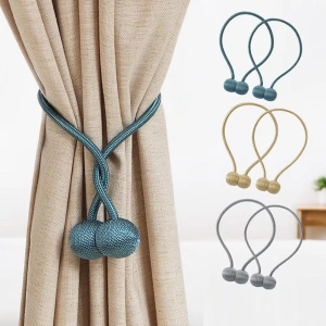 Pachet 2 suporturi magnetice pentru perdele, snur impletit decorativ, 44 cm, verde petrol, fara montaj - Img 3