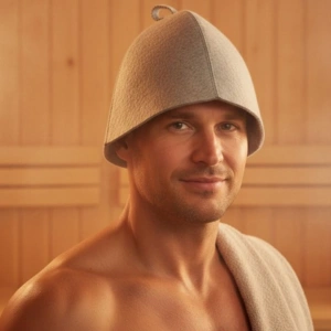 Palarie protectie pentru sauna si spa, din fetru gri, marime universala, confort termic pentru cap si par - Img 4