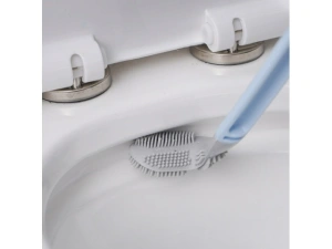 Perie pentru curatare toaleta, plastic si silicon, suport pentru agatare pe perete, 40 x 8 x 6 cm, alb/gri - Img 9