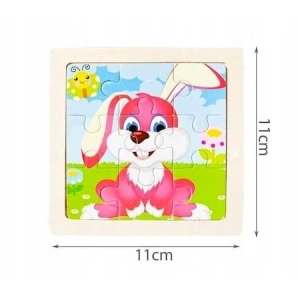 Puzzle educativ cu suport din lemn, set 4 modele animale, 11 x 11 cm, 9 piese fiecare, joc de logica si asociere pentru copii 3+ ani - Img 4