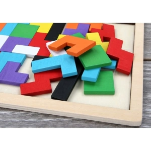 Puzzle educativ montessori multicolor 26.5 x 17.7 cm, joc din lemn cu 40 piese tip tetris, dezvoltare logica, memorie si coordonare pentru copii - Img 3