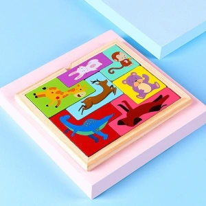 Puzzle Montessori multicolor 16 x 13.5 x 1 cm, joc din lemn cu animale, puzzle logic 3D pentru copii, dezvoltare cognitiva, 4+ ani - Img 3