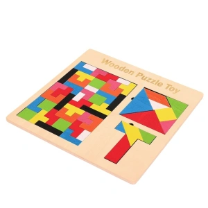 Puzzle Montessori multicolor 37 piese din lemn, 3D, joc educativ 3 in 1 pentru dezvoltarea logicii, creativitatii si coordonarii, 3 ani+ - Img 4