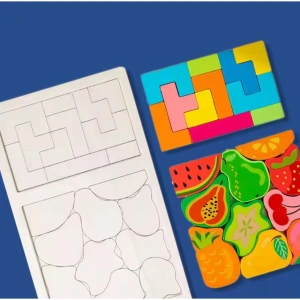 Puzzle pentru copii, tip tetris, fructe, lemn, 21 piese, 3+ ani, educativ, 28.5 x 17 x 1.2 cm, multicolor - Img 3