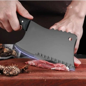 Satar bucatarie tip japonez lama lata din otel inoxidabil, maner ergonomic antialunecare, pentru carne peste legume, 29 cm, negru - Img 4