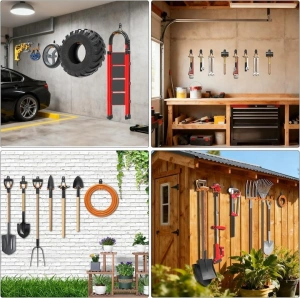 Set 12 carlige metalice perete pentru organizare garaj, suport scule, bicicleta, furtun, montaj inclus, negru portocaliu - Img 2