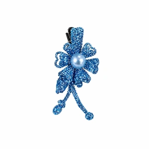 Set 2 agrafe de par bleu si roz 5 x 2 cm, model floral metalizat, accesorii moderne pentru par, fixare sigura - Img 3