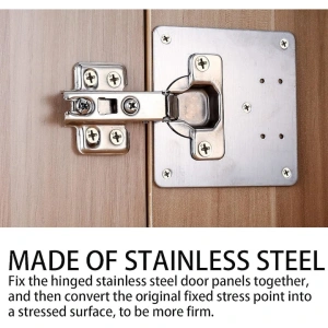 Set 2 placi pentru repararea balamalelor mobilier, inox rezistent, montaj rapid cu suruburi incluse, 9 x 9 cm, argintiu - Img 5