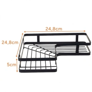 Set 2 rafturi de colt, autoadezive, pentru baie, suport si carlige pentru accesorii incluse, otel inoxidabil, 23.8 x 23.8 x 4 cm/24.8 x 24.8 x 5 cm, negru - Img 7