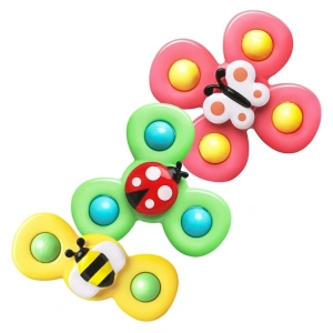 Set 3 spinnere senzoriale pentru copii, jucarii cu ventuza pentru baie, masa si calatorii, albina, fluture, buburuza
