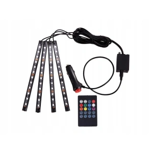 Set 4 benzi LED RGB pentru iluminarea interioara a masinii, cu telecomanda, 8 culori, 12 LED-uri pe banda - efecte luminoase ambientale - Img 4