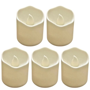 Set 5 lumanari decorative LED ivoire 3.9 x 3.6 cm, lumina galbena efect flacara, 10 baterii LR1130 AG10 incluse, decor luminos pentru petreceri, mese si sarbatori - Img 1
