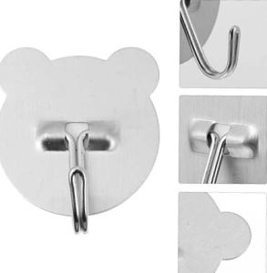 Set 6 carlige adezive pentru perete, forma ursulet, otel inoxidabil - fixare puternica, design modern si utilizare multifunctionala - Img 2