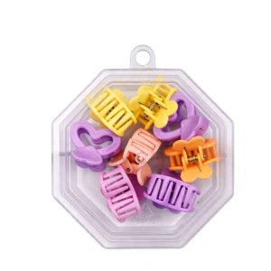 Set 8 cleme par 1,5 cm, forma inimioara, cutie hexagonala, multicolore, pentru fetite - Img 2