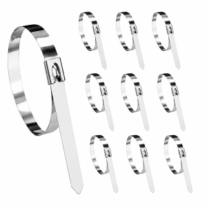 Set argintiu 250 mm coliere metalice inox, 10 buc, bride autoblocante din otel inoxidabil pentru cabluri, furtunuri si tevi, rezistente la coroziune