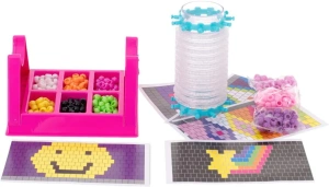 Set creativ pentru bratari cu margele, roz, razboi de tesut rotativ, accesorii complete si sabloane, kit handmade pentru copii 5+ ani - Img 5