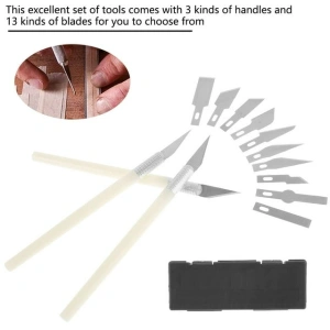 Set cutite modelare de precizie, 13 lame metalice, 3 manere, etui magnetic, pentru decupaj si lucrari fine - Img 4