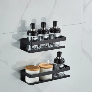 Set de 2 Rafturi pentru baie si bucatarie, otel inoxidabil, etajera universala, 50 x 10.5 x 6 cm, negru - Img 4