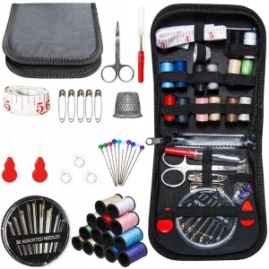 Set de croitorie, 70 articole diferite, husa depozitare cu fermoar, accesorii complete pentru coasere si reparatii, negru - Img 6