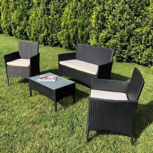 Set mobilier gradina 4 piese,fotolii,canapea,masuta - Negru - Img 7