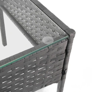Set mobilier gradina technoratan 4 piese, canapea 2 locuri, 2 fotolii, masa cu blat sticla si perne gri inchis - Img 3
