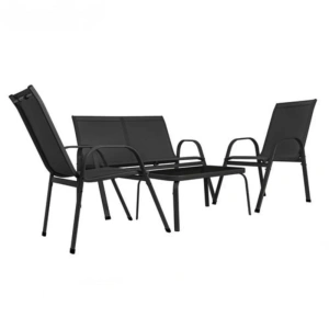 Set mobilier pentru balcon si terasa, canapea 2 locuri, 2 scaune si masuta cu blat din sticla securizata, cadru metalic, negru - Img 3