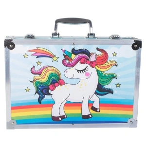 Set pictat si desen, 145 piese, gentuta depozitare stil gemantan, model Unicorn si curcubeu, albastru, 34 x 23 x 9 cm - complet, colorat si usor de transportat pentru micii artisti - Img 12