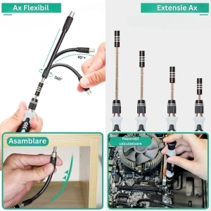 Set surubelnite de precizie 115 in 1, cu 98 biti magnetici si accesorii, maner ergonomic, extensii flexibile, pentru electronice si reparatii fine - Img 3