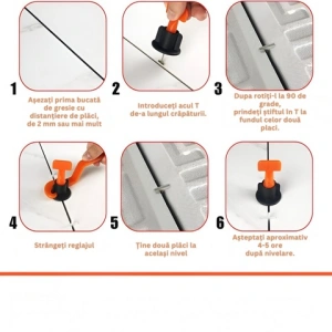 Sistem de nivelare pentru placi ceramice, set complet 152 piese, tije refolosibile, distante 1-3 mm, 2 chei incluse, ideal pentru gresie, faianta si piatra naturala - Img 2