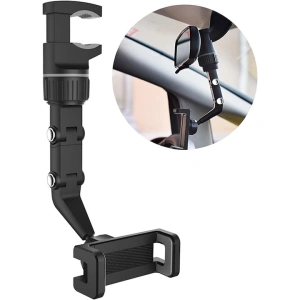 Suport auto pentru telefon, montare pe oglinda retrovizoare, latime reglabila 5-10 cm, rotativ 360°, negru - Img 4