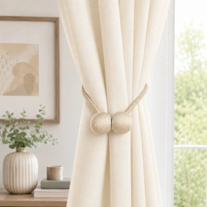 Suport magnetic pentru perdele, snur decorativ elegant din poliester, 44 cm, alb auriu - Img 2