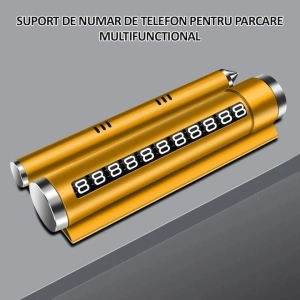 Suport numar telefon parcare auto multifunctional, suport telefon, spargere geam, compartiment parfum, aluminiu PC, portocaliu - Img 4